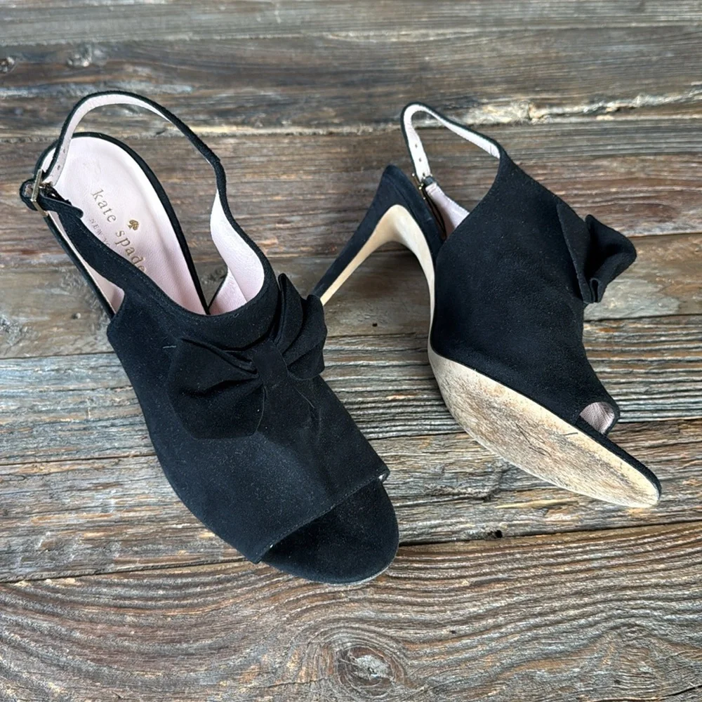 Kate Spade black suede open toe‎ sling back heel Size 10.5